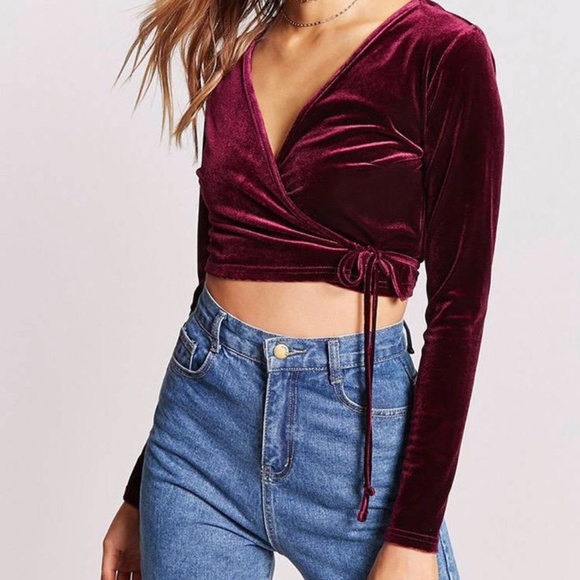 Velvet Wrap Long Sleeve Crop - Picture 1 of 1